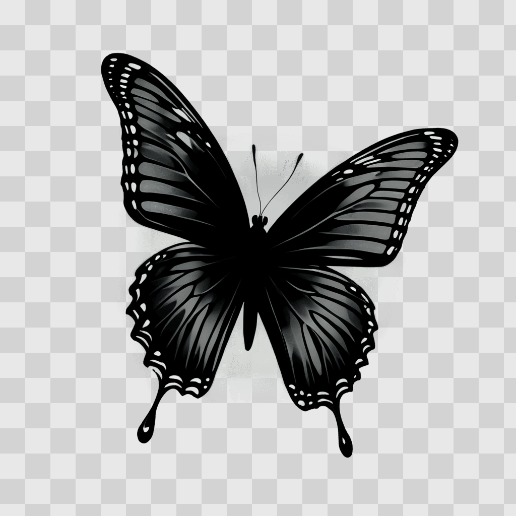 butterfly drawing outline A black and white butterfly against a black background