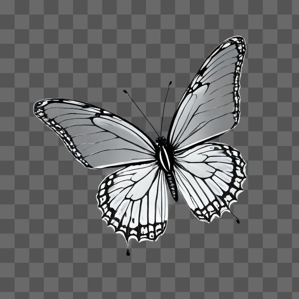 butterfly drawing outline A black and white butterfly with black wings