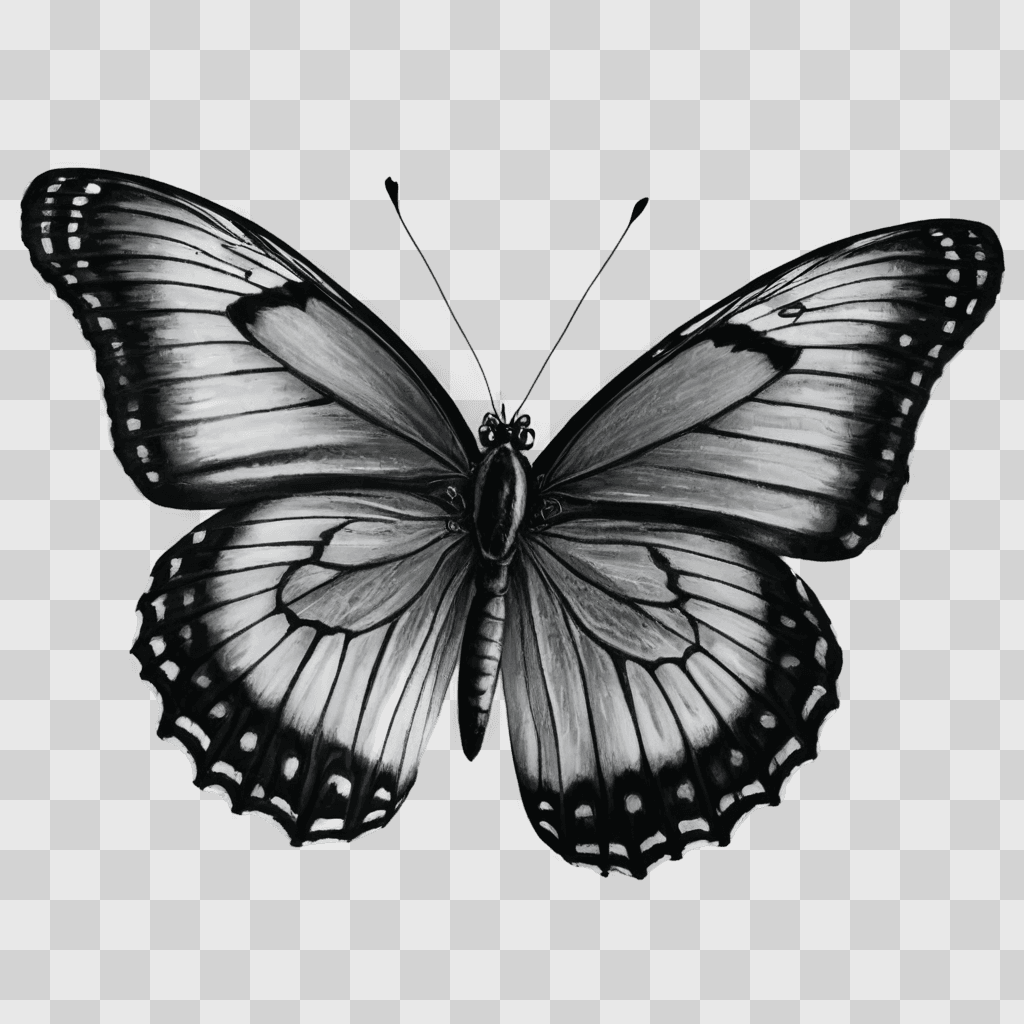 butterfly drawing realistic A black and white butterfly with black wings