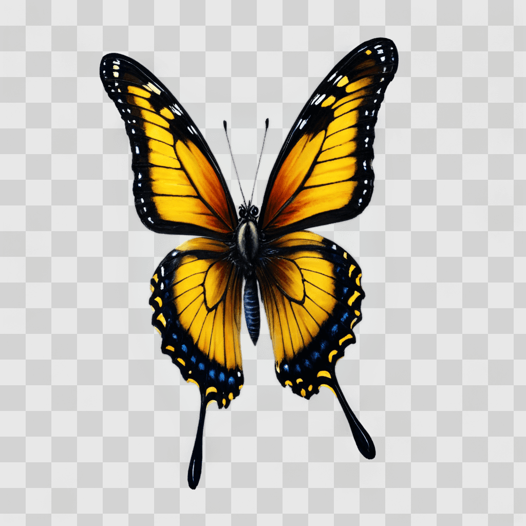 butterfly drawing realistic A butterfly with black antennae and yellow wings