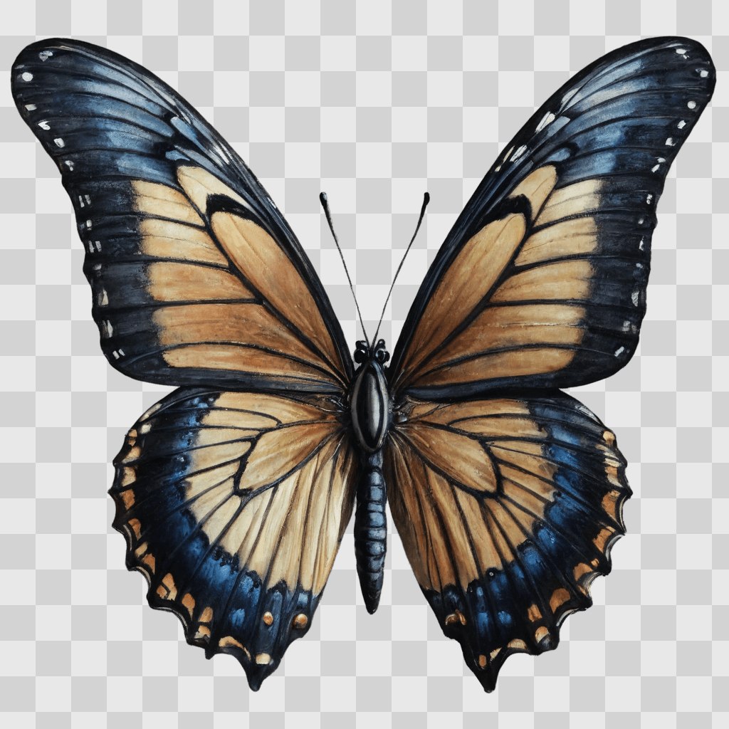 butterfly drawing realistic A butterfly with blue and black wings and a black body