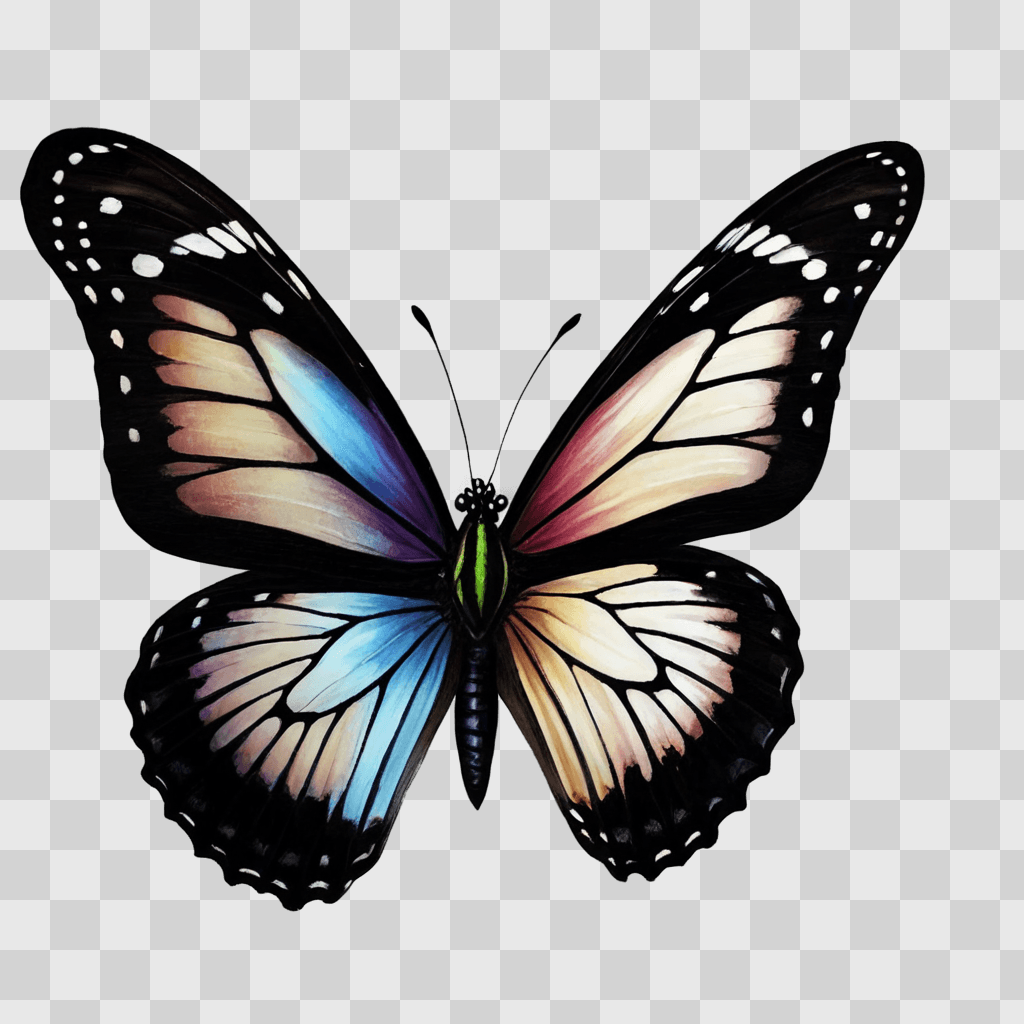 butterfly drawing realistic A colorful butterfly is captured in a black background