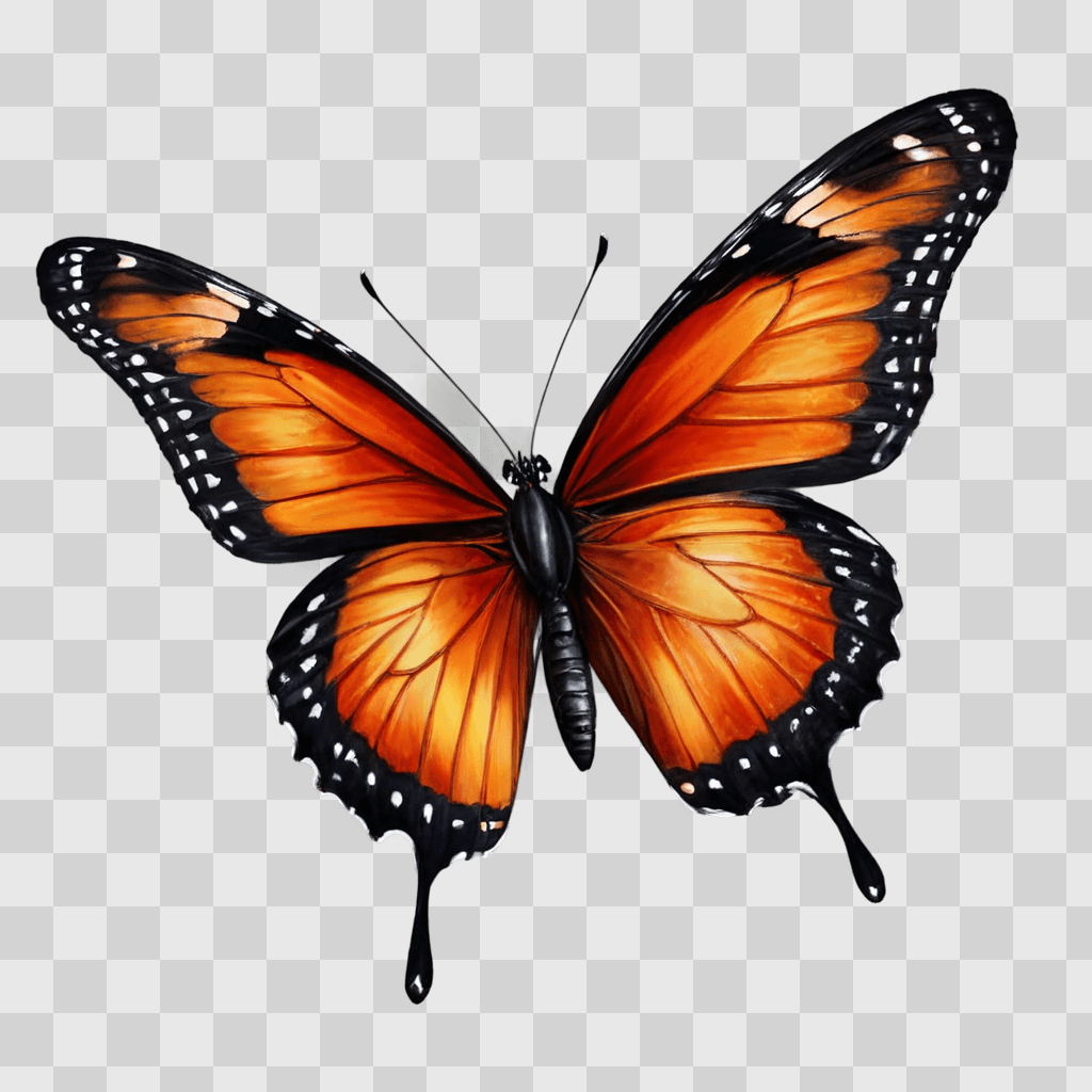 butterfly drawing realistic A large orange butterfly on a brown background