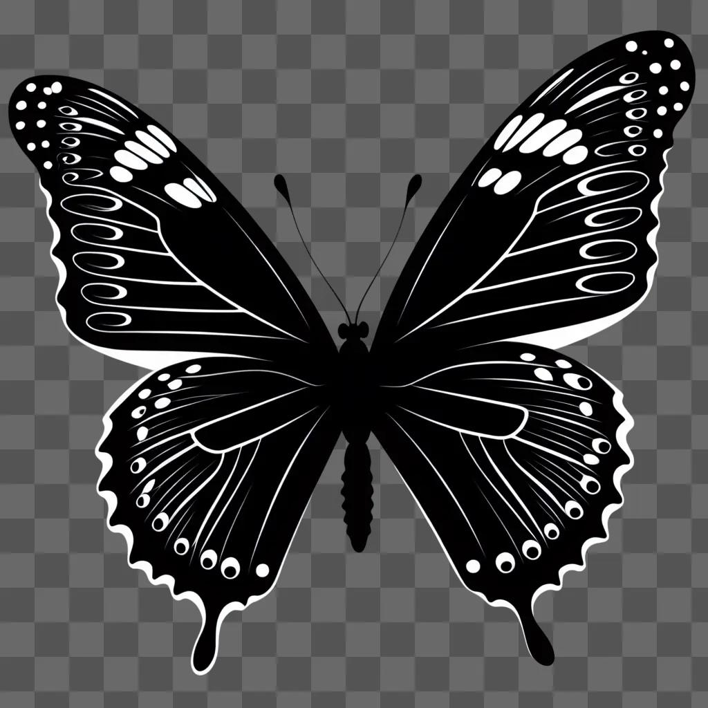 butterfly in black and white clipart on a dark background