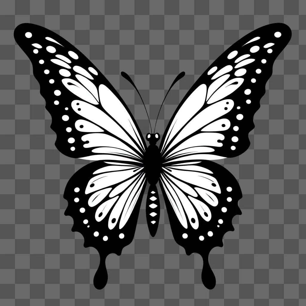 butterfly in black and white with a black background