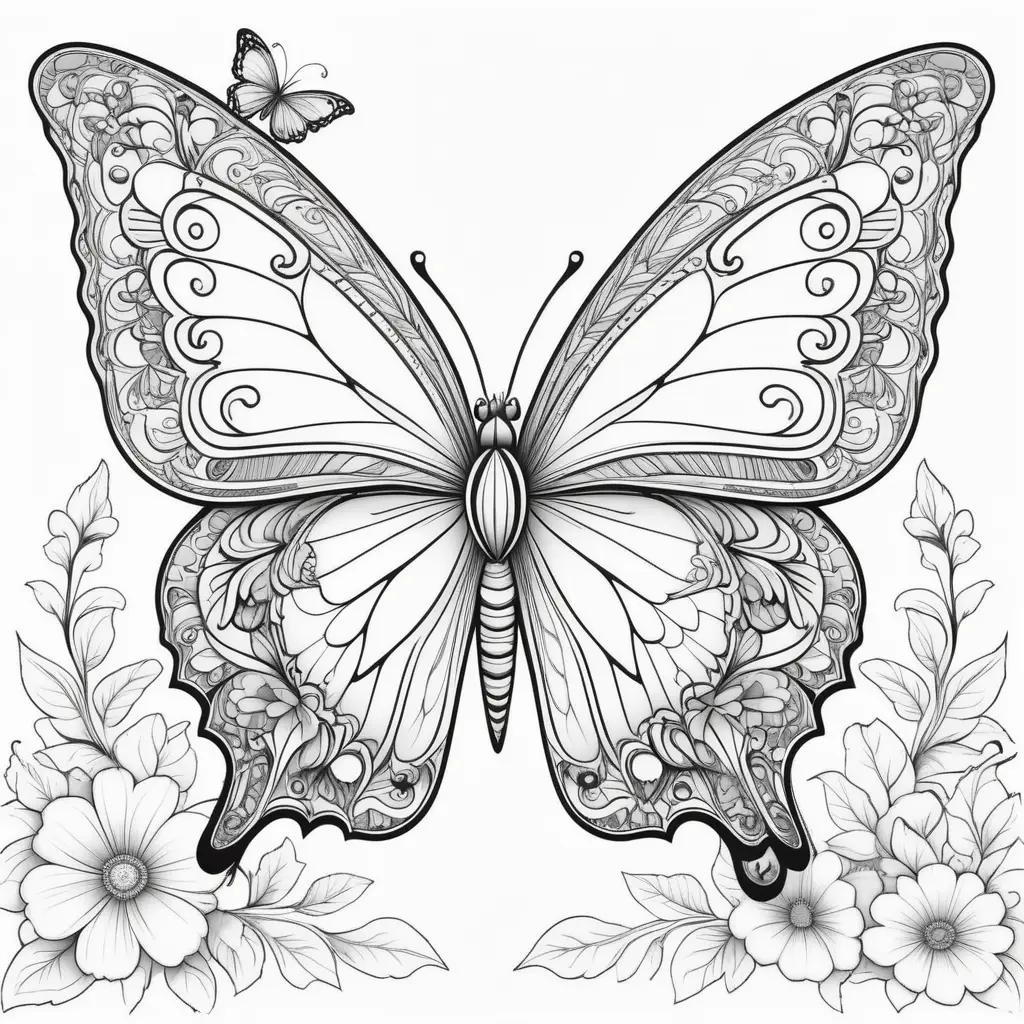 butterfly is shown in a coloring page with intricate details