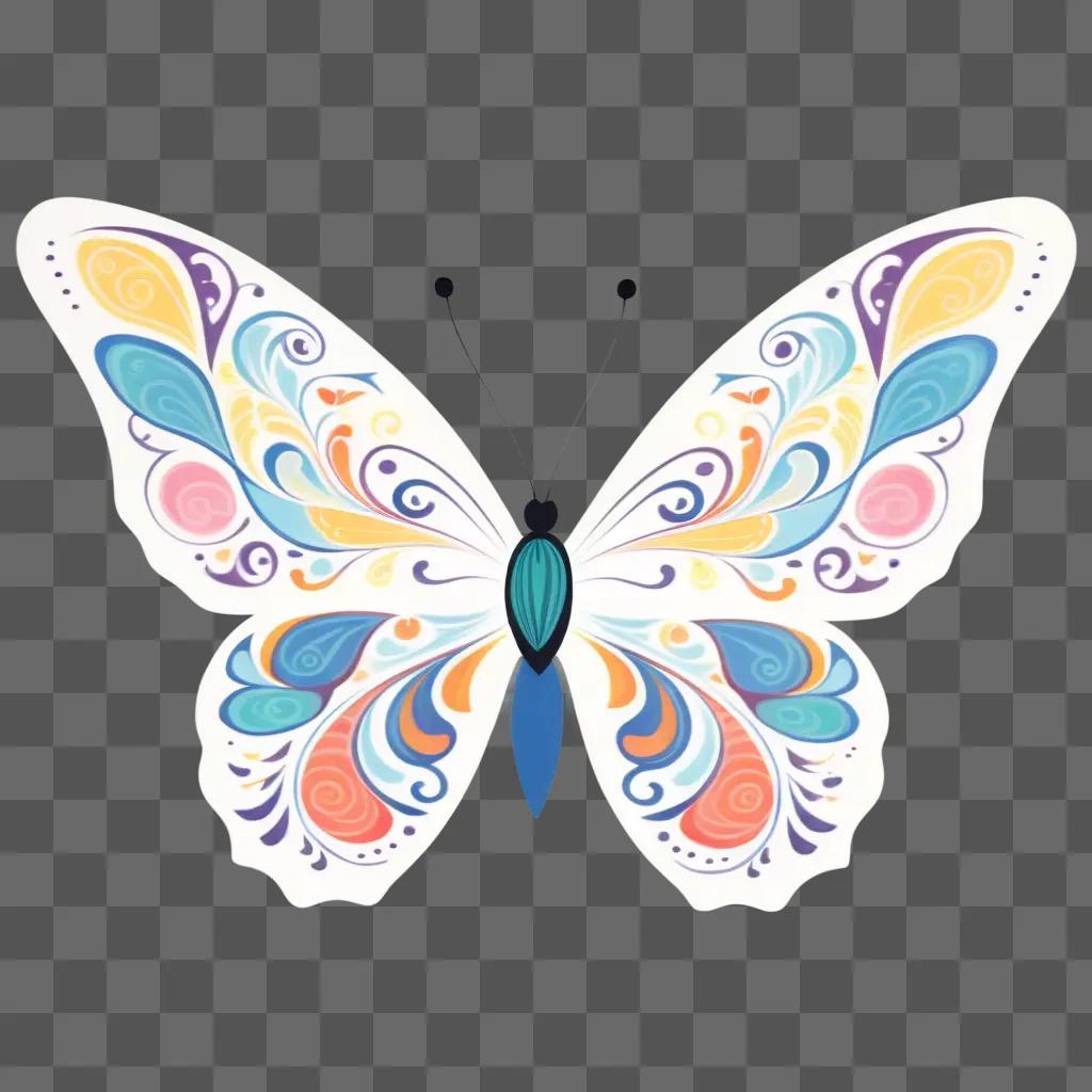 butterfly with colorful art designs on it