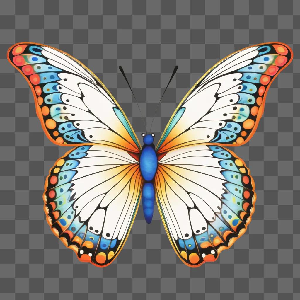 butterfly with multicolored wings and blue body