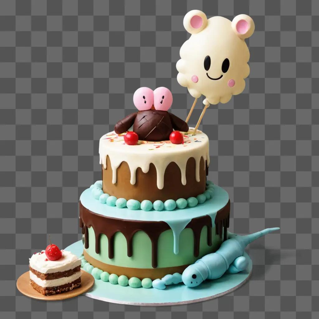 cake clipart A cake with a face on top and a rabbit on it