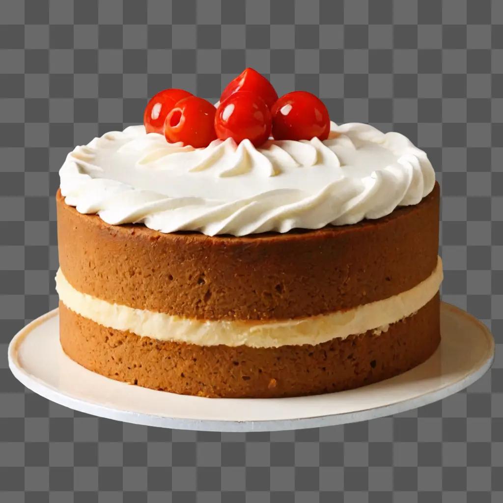 cake clipart A cake with whipped cream and cherries on top