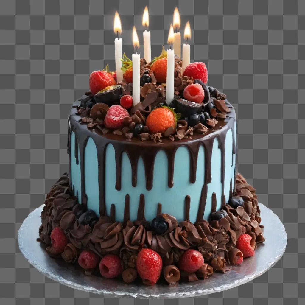 cake clipart A chocolate cake with berries and candles on top