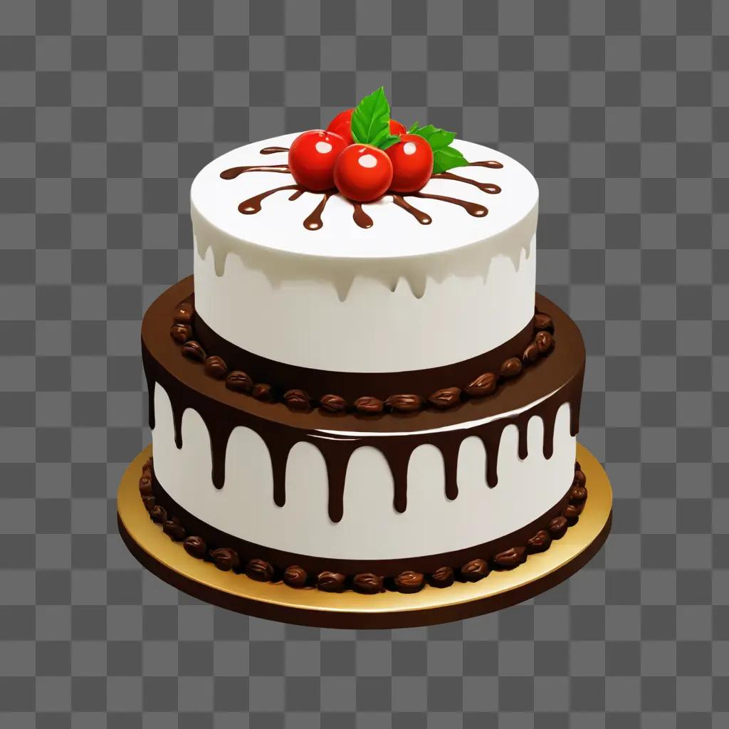 cake clipart A three layer cake with cherry topping and chocolate drizzle