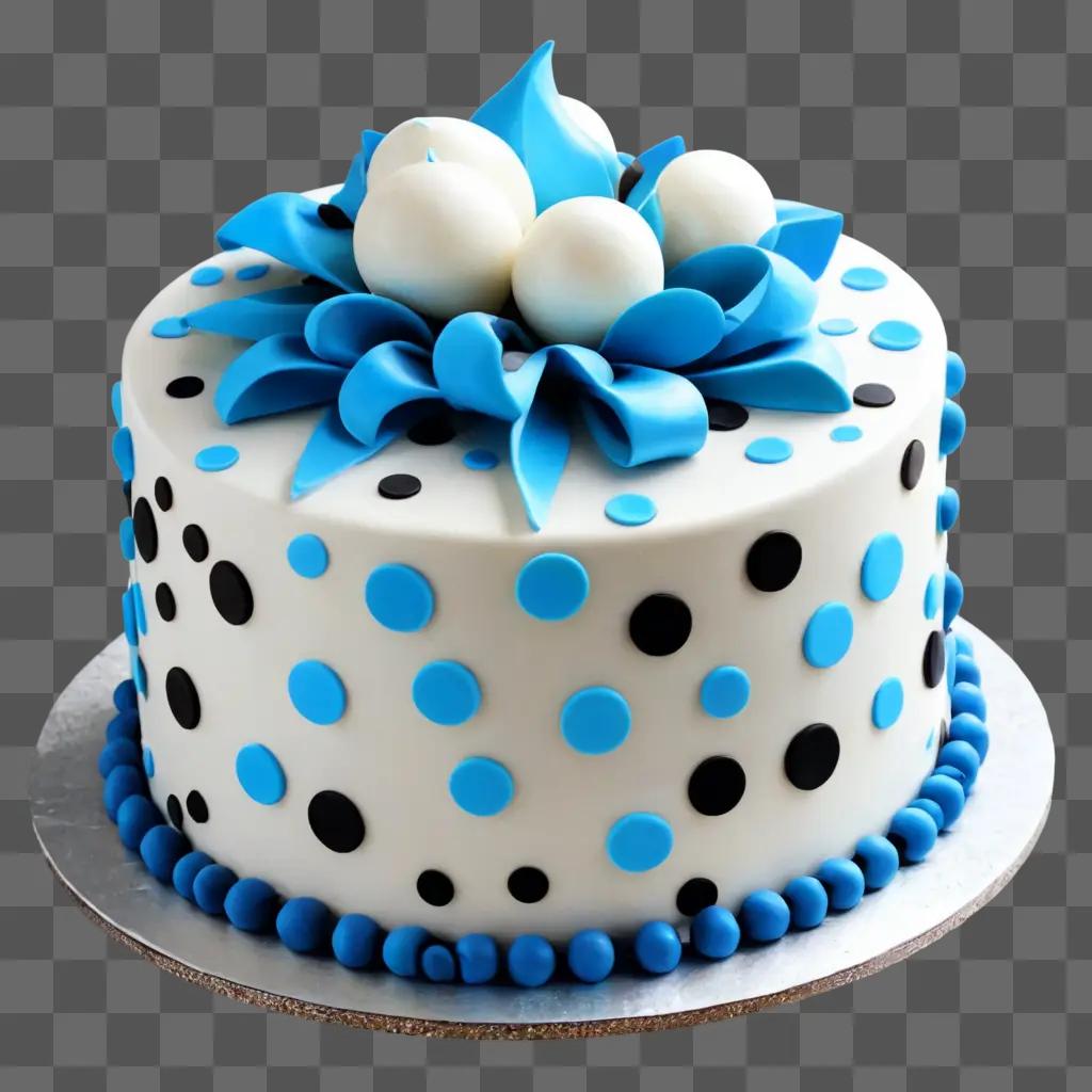 cake clipart A white cake with blue and black polka dots