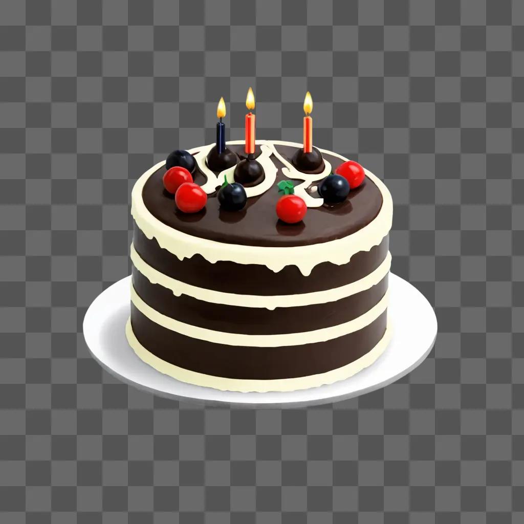 cake clipart Birthday cake with lit candles and berries