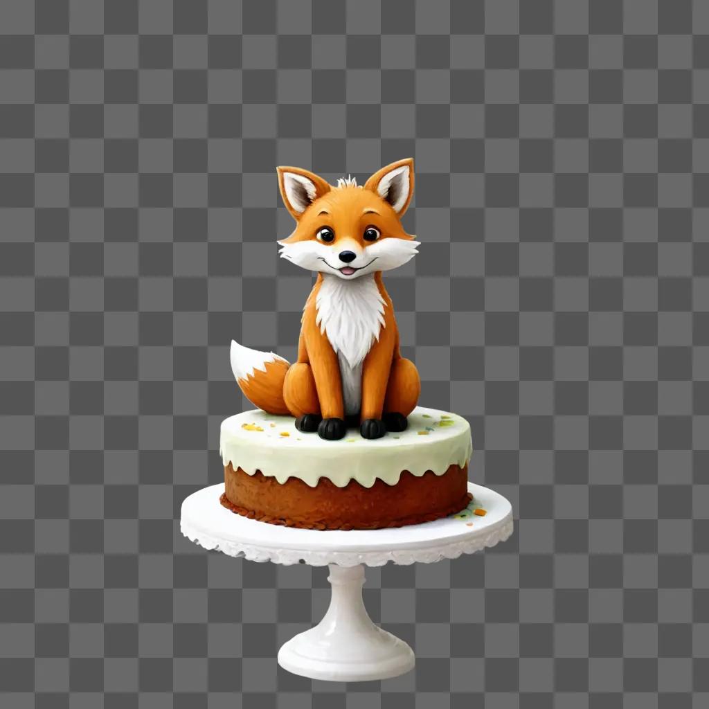 cake drawing for kids A cute little fox sits on top of a cake