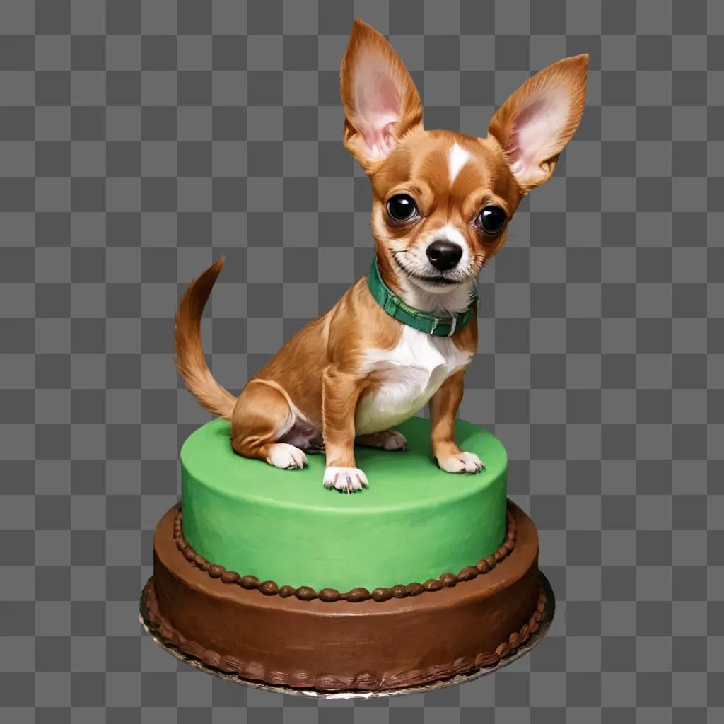 cake drawing realistic A small dog sits on a green cake