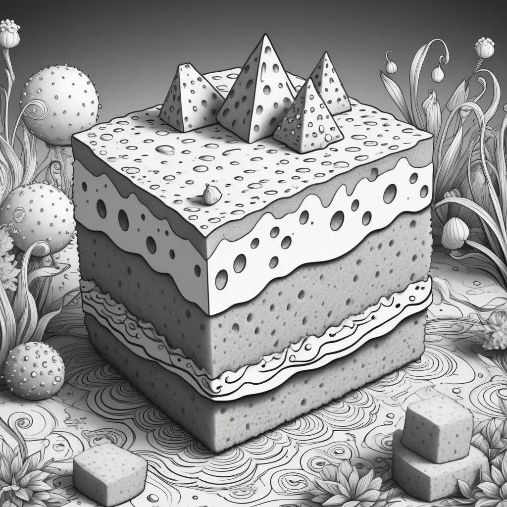 cake with various decorations on a black and white background