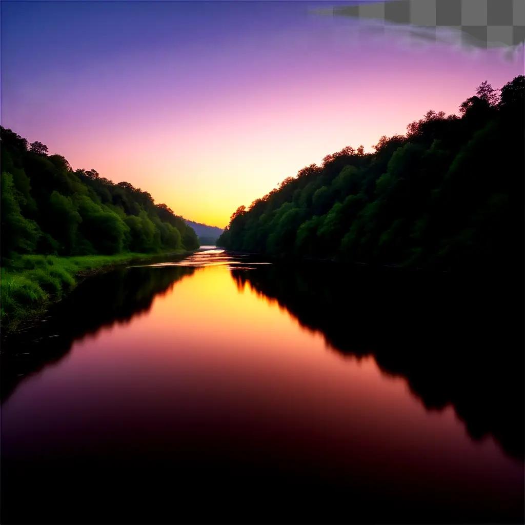 calm river reflecting a colorful sunset