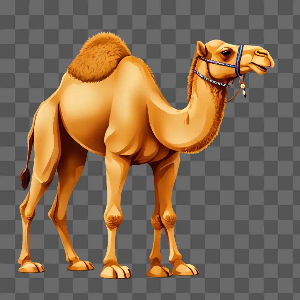 camel clipart A camel with a blue halter stands on a brown background