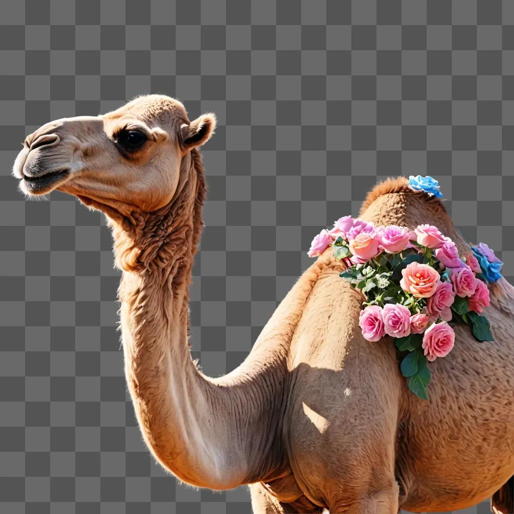 camel drawing realistic A camel is adorned with pink flowers on its back