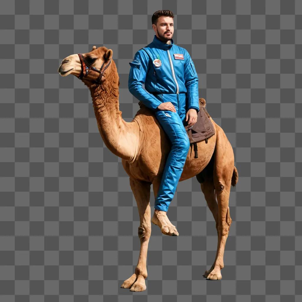 camel drawing realistic A man in a blue jumpsuit rides a camel