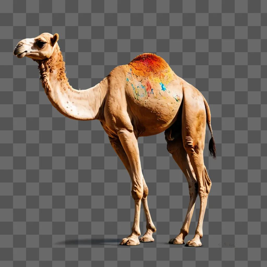 camel drawing with colour A camel with a vibrant paint splatter on its back