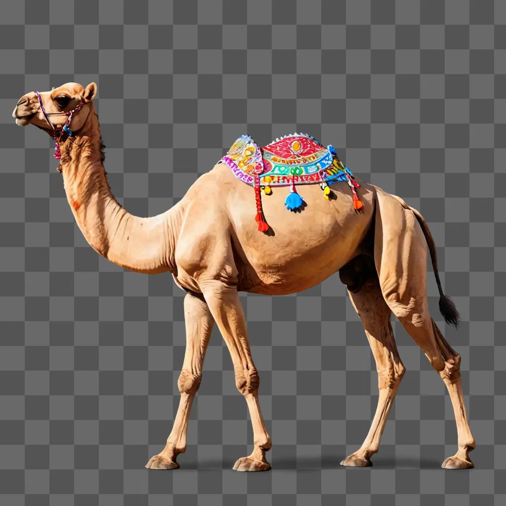 camel drawing with colour A camel with colorful decorations on its back