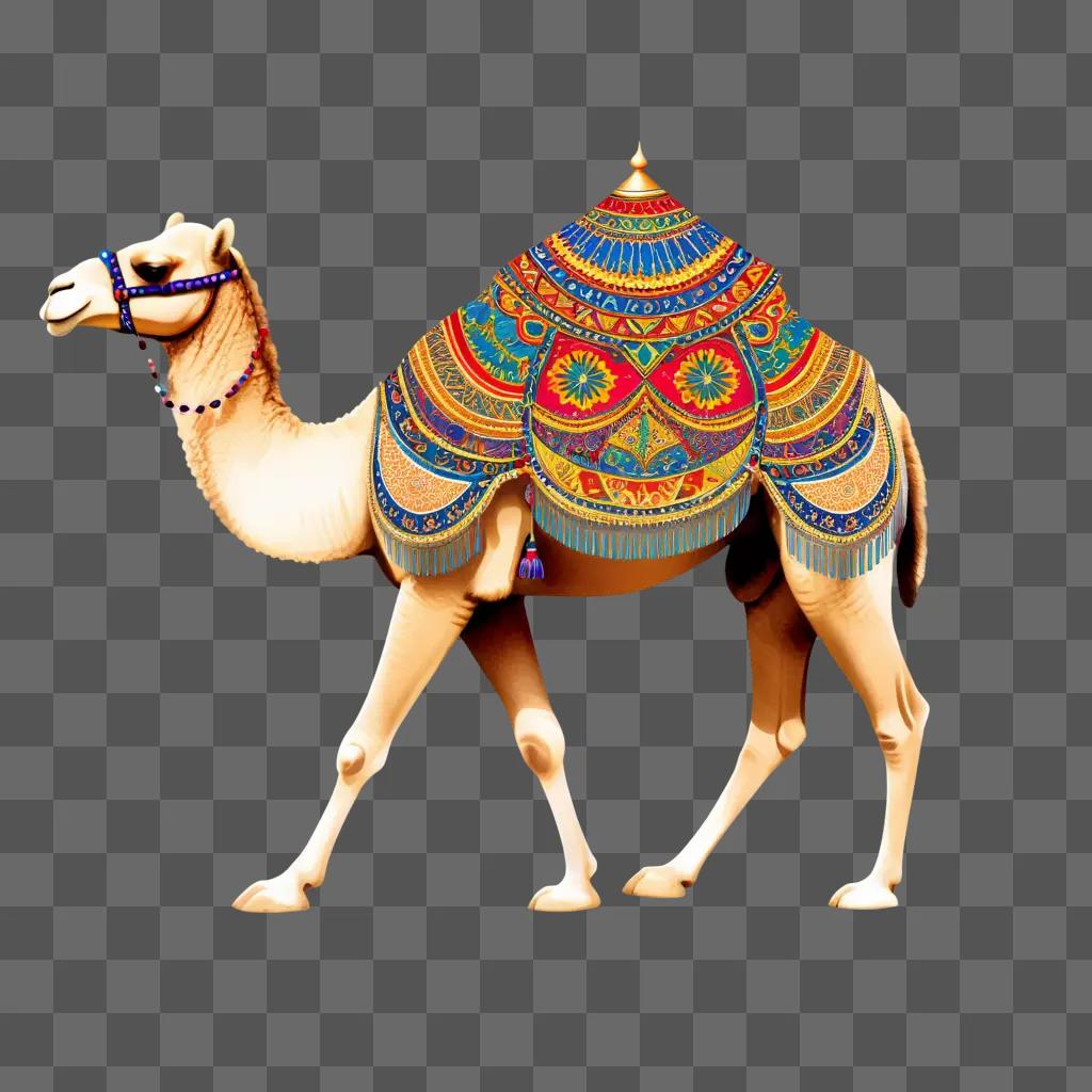 camel is adorned with colorful jewelry