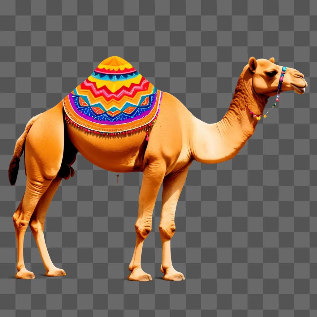 camel with a colorful blanket on its back