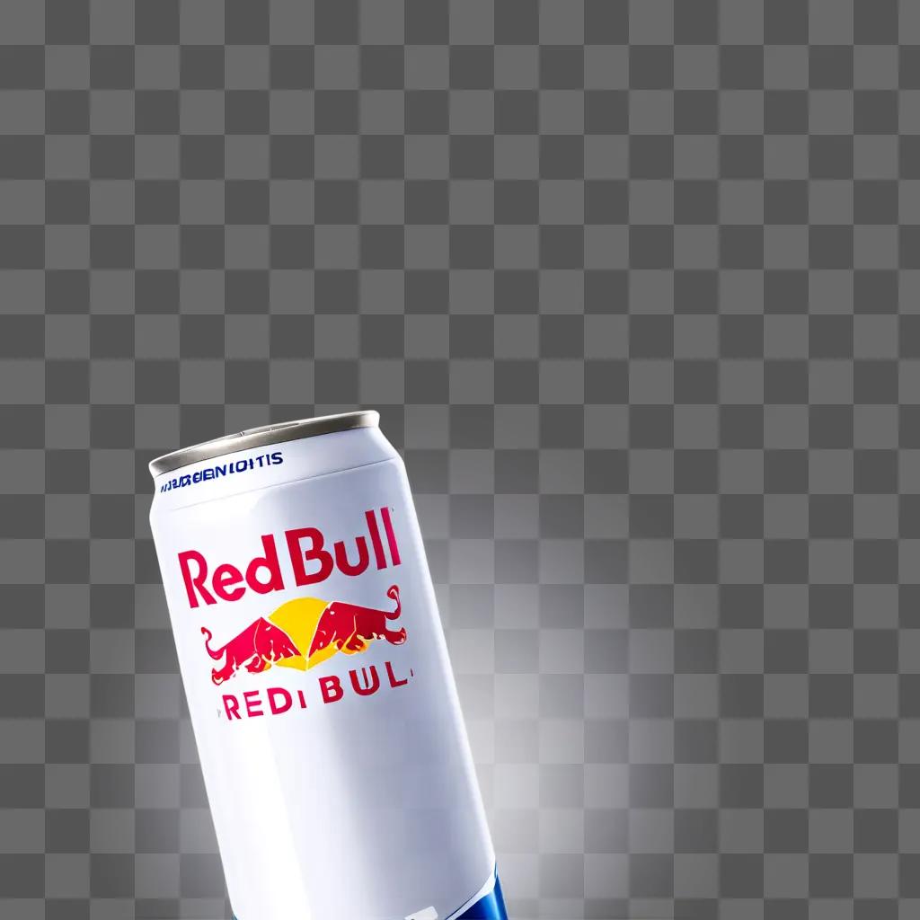 can of Red Bull sits on a white background