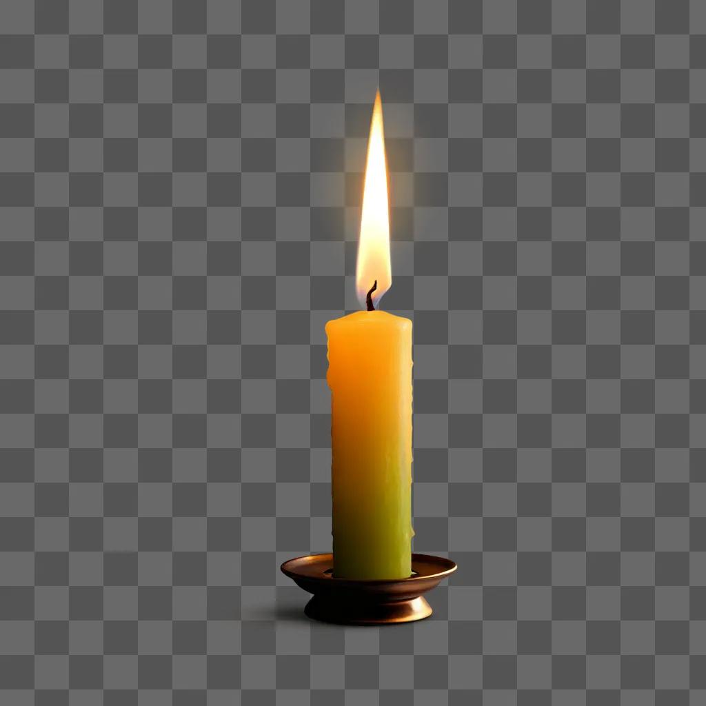 candle burns brightly on a beige background