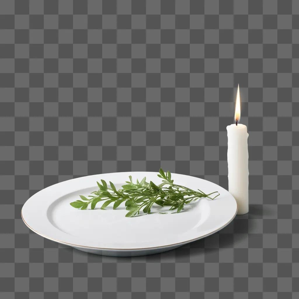 candle burns on a plate of food