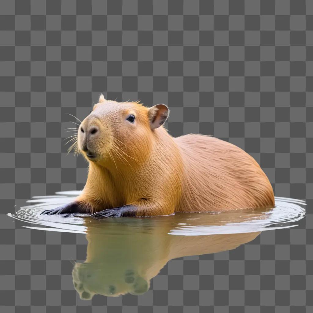 capibara rests in water with a reflection