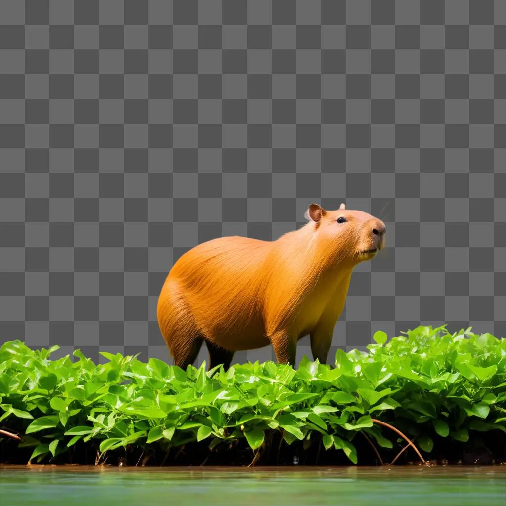 capibara stands in a green field