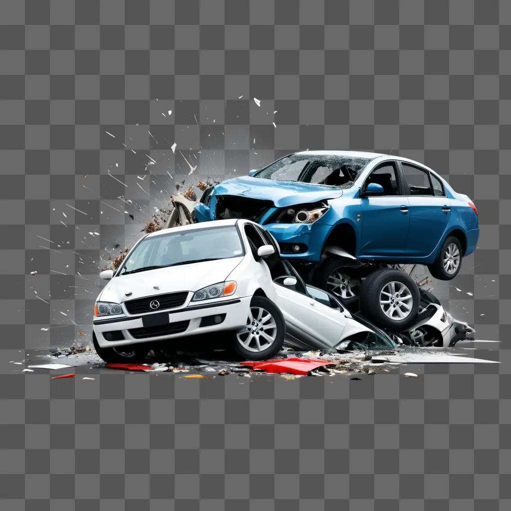 car accident creates a pile of smashed cars