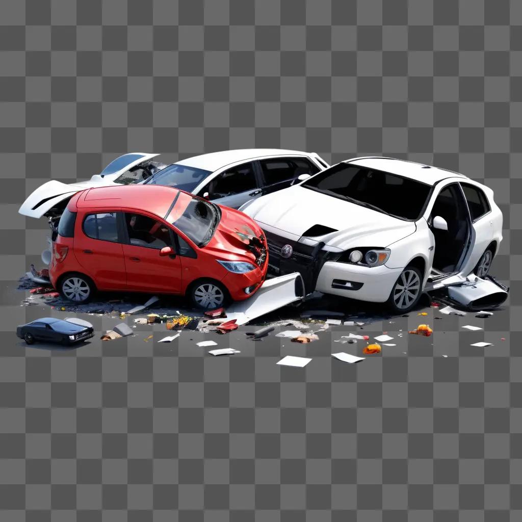 car accident scene with a car crushed by a truck