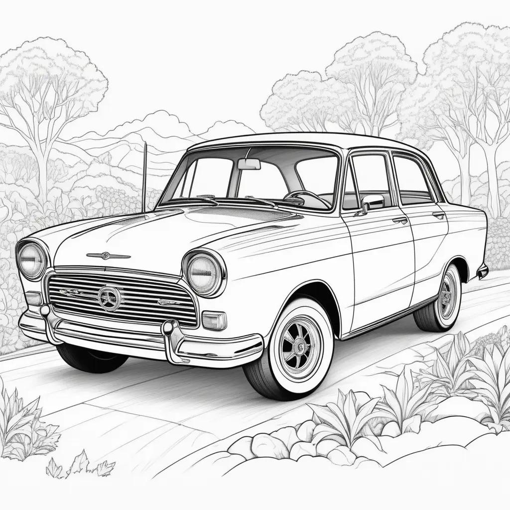 ぬりえ用のページに描かれた車