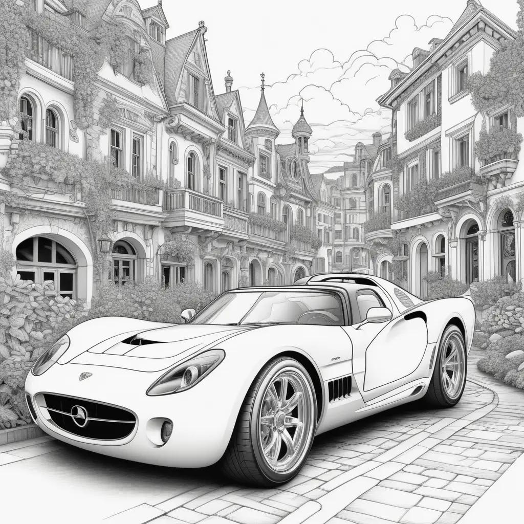 car on a street in a coloring page