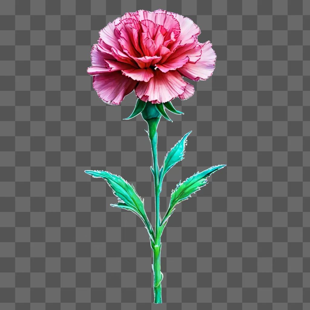 carnation flower drawing A pink carnation stands out on a purple background