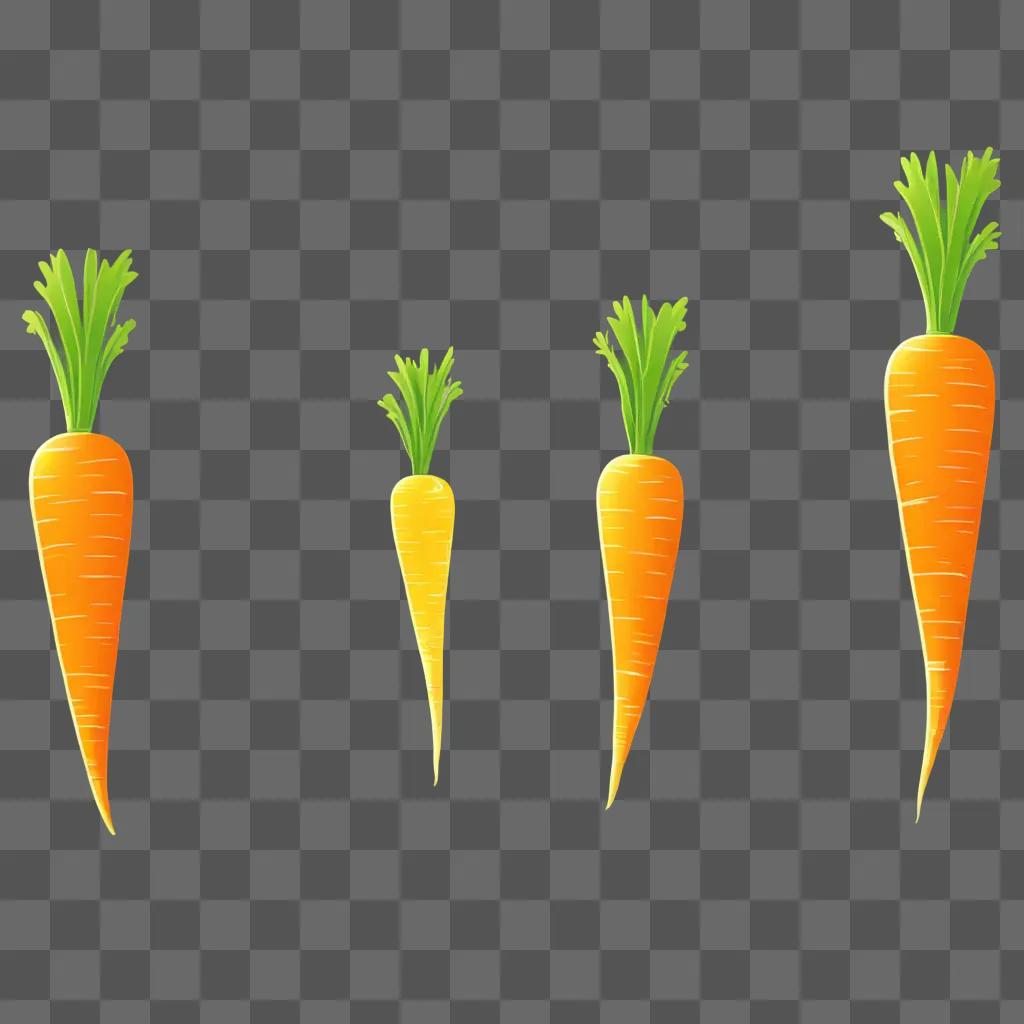 carrot clipart A series of four carrots on a yellow background