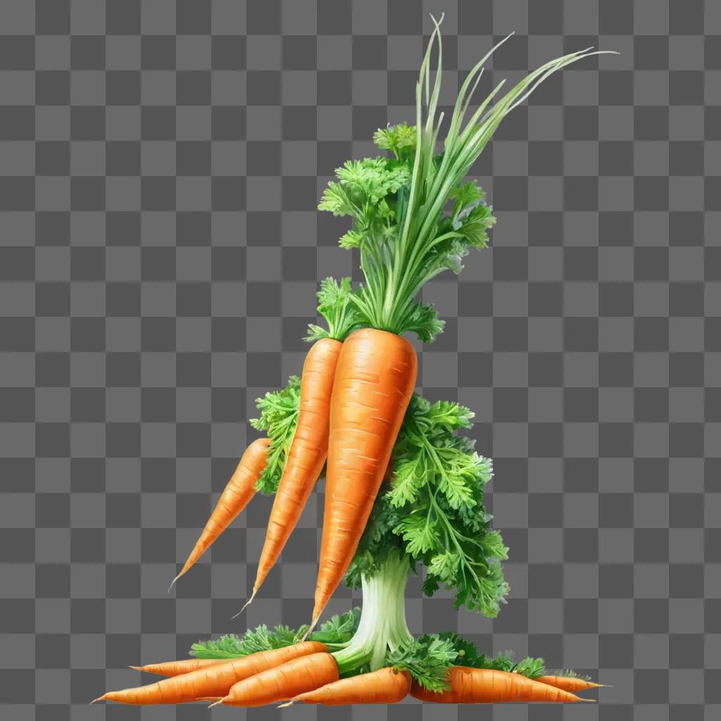 carrot drawing for kids A bunch of carrots with parsley on a green background