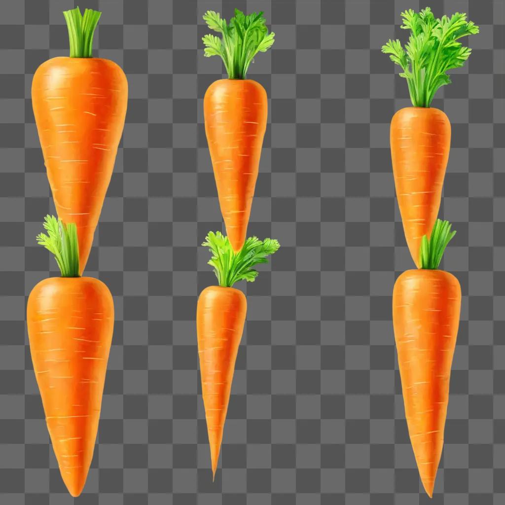 carrot drawing for kids Carrots in different positions on an orange background