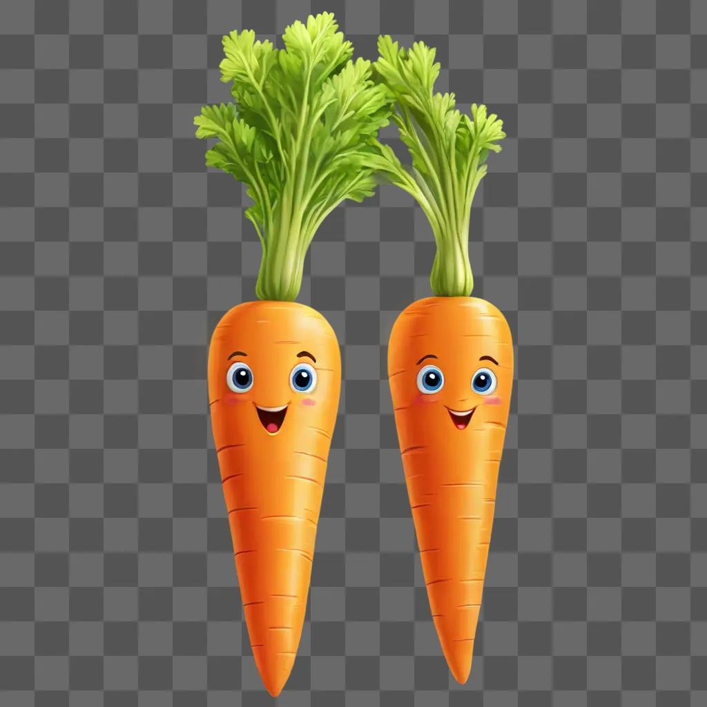 carrot drawing for kids Carrots with smiling faces on an orange background