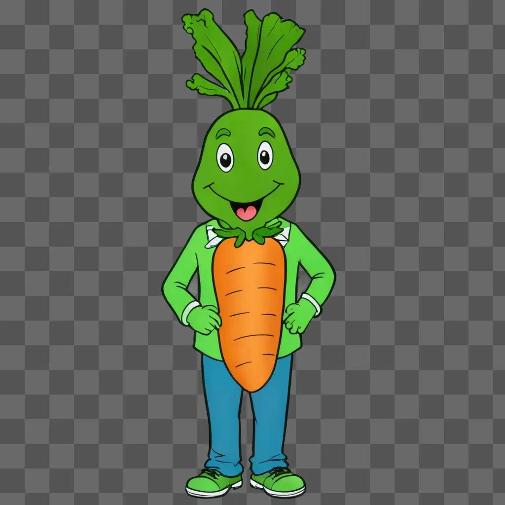 carrot drawing for kids Green mascot with carrot for a head