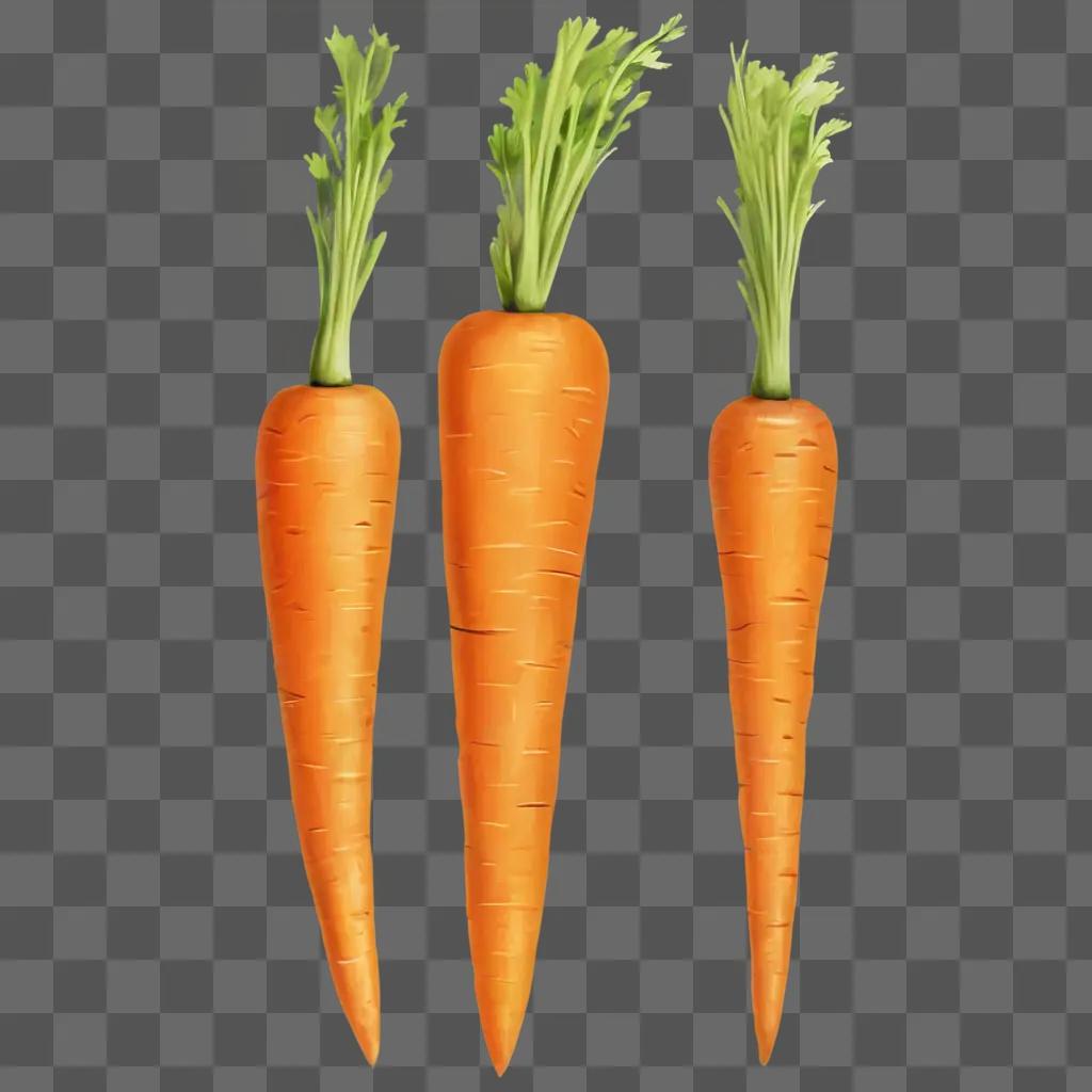 carrot drawing for kids Three carrots in a row with stems