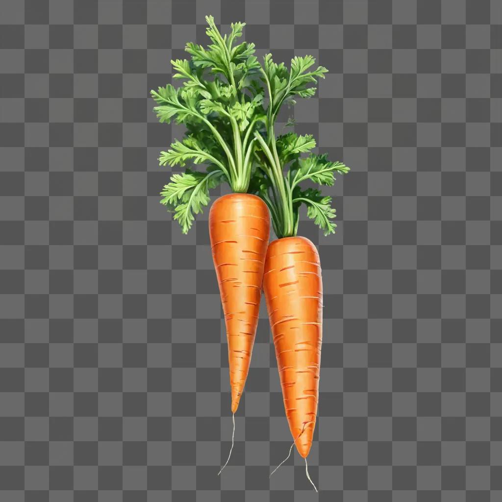 carrot drawing for kids Two carrots with green tops and roots