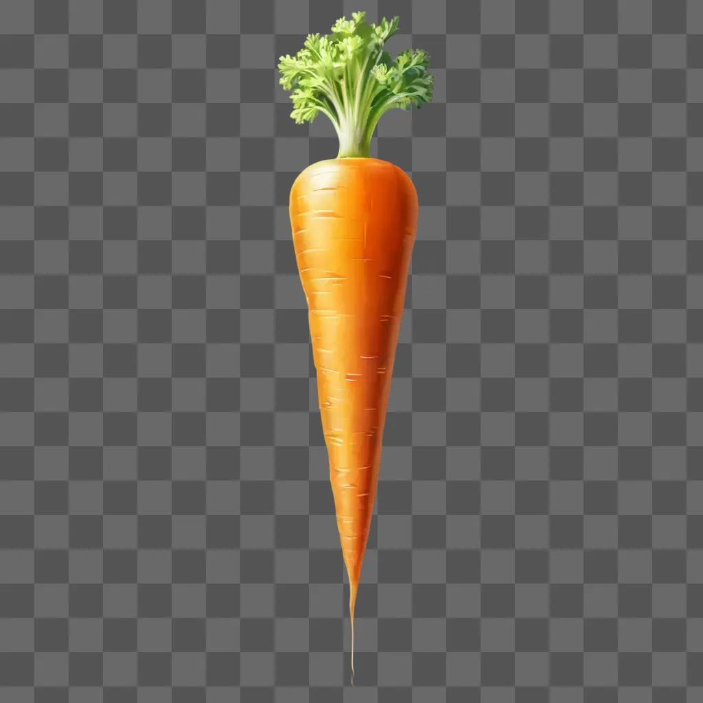 carrot drawing with colour A carrot with green leaves on a beige background