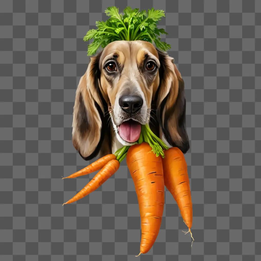 carrot drawing with colour A dog holds carrots and a green plant in its mouth