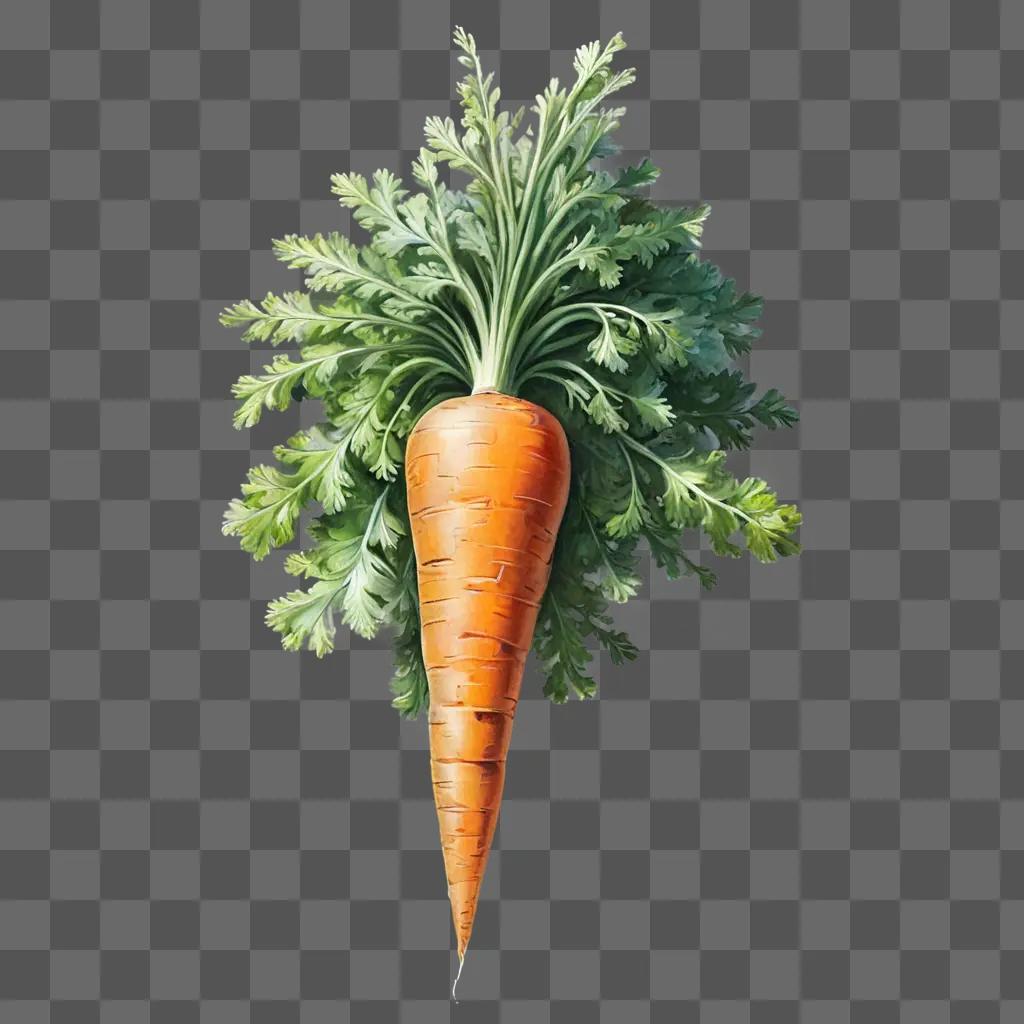 carrot drawing with colour Carrot with green leaves on a green background