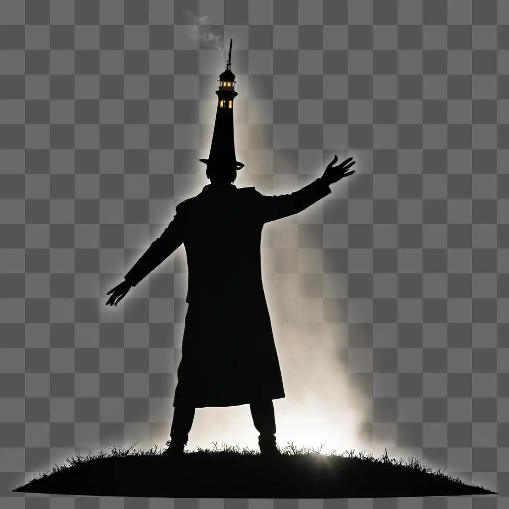 carrot silhouette Man in silhouette with hat on top of a lighthouse